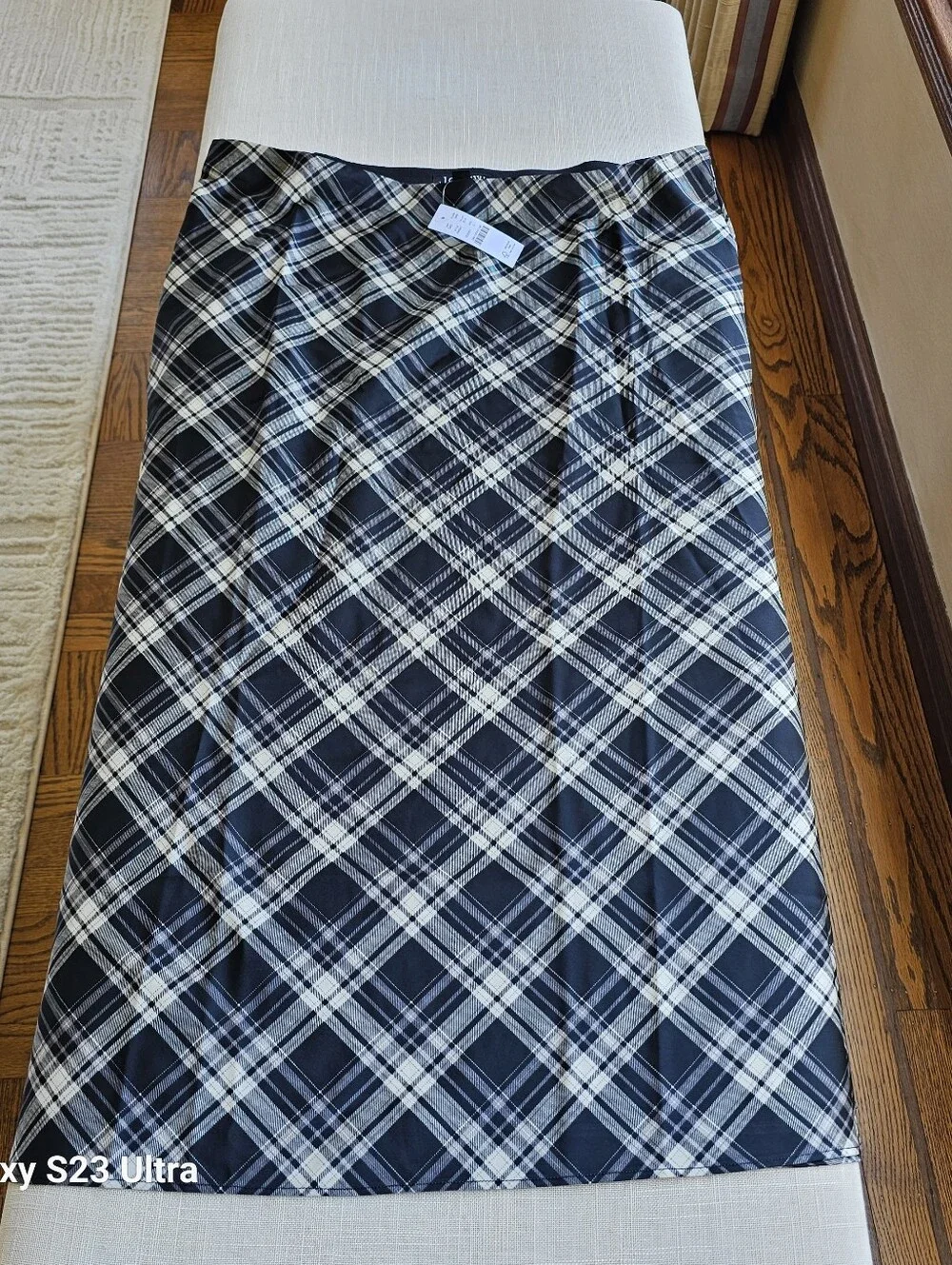 New! J. Crew Sz L Gwyneth Slip Skirt Black White Friday Plaid Check Bottom NWT
